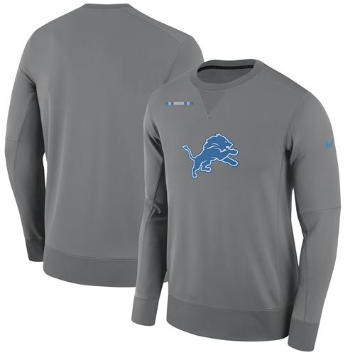 Men's Detroit Lions Nike Charcoal Sideline Team Logo Performance Sweatshirt - Click Image to Close